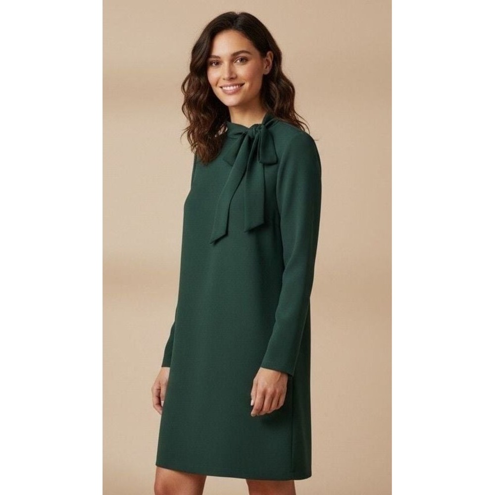 Calvin Klein Green Tie Neck Long Sleeve Shift Dress Size 12